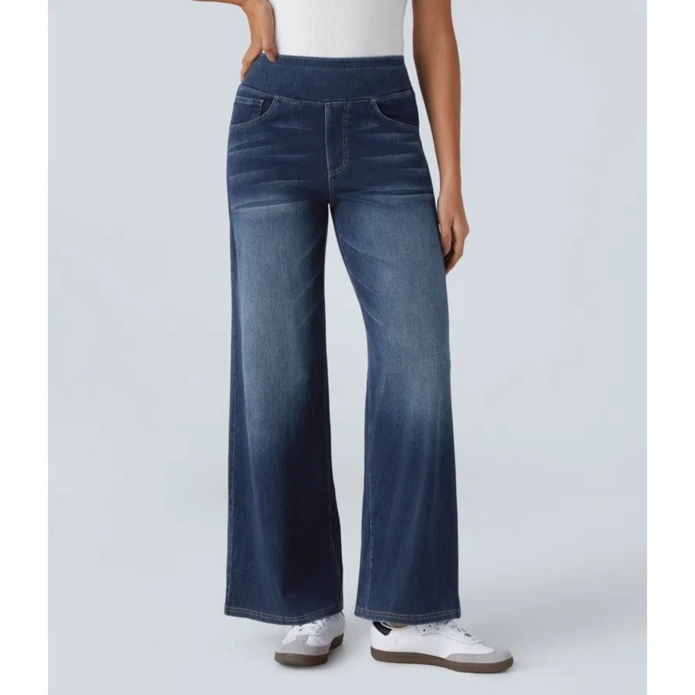 NWT Halara Flex High Waisted Pockets Baggy Wide Leg Jeans Denim Large 02775885